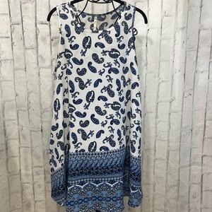 42Pops Dress Blue Paisley Swing Shift with Pockets Sleeveless A-Line Boho Print